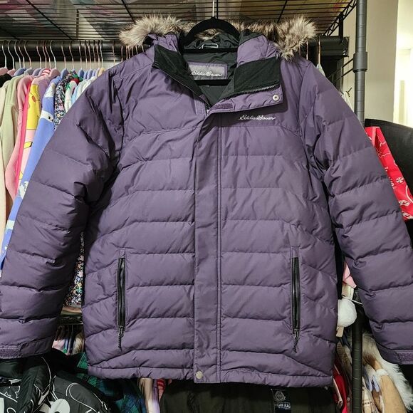 Men's Eddie Bauer Boundary Pass Down Purple Parka Puffer Jacket Size Large L NEW - Picture 3 of 16